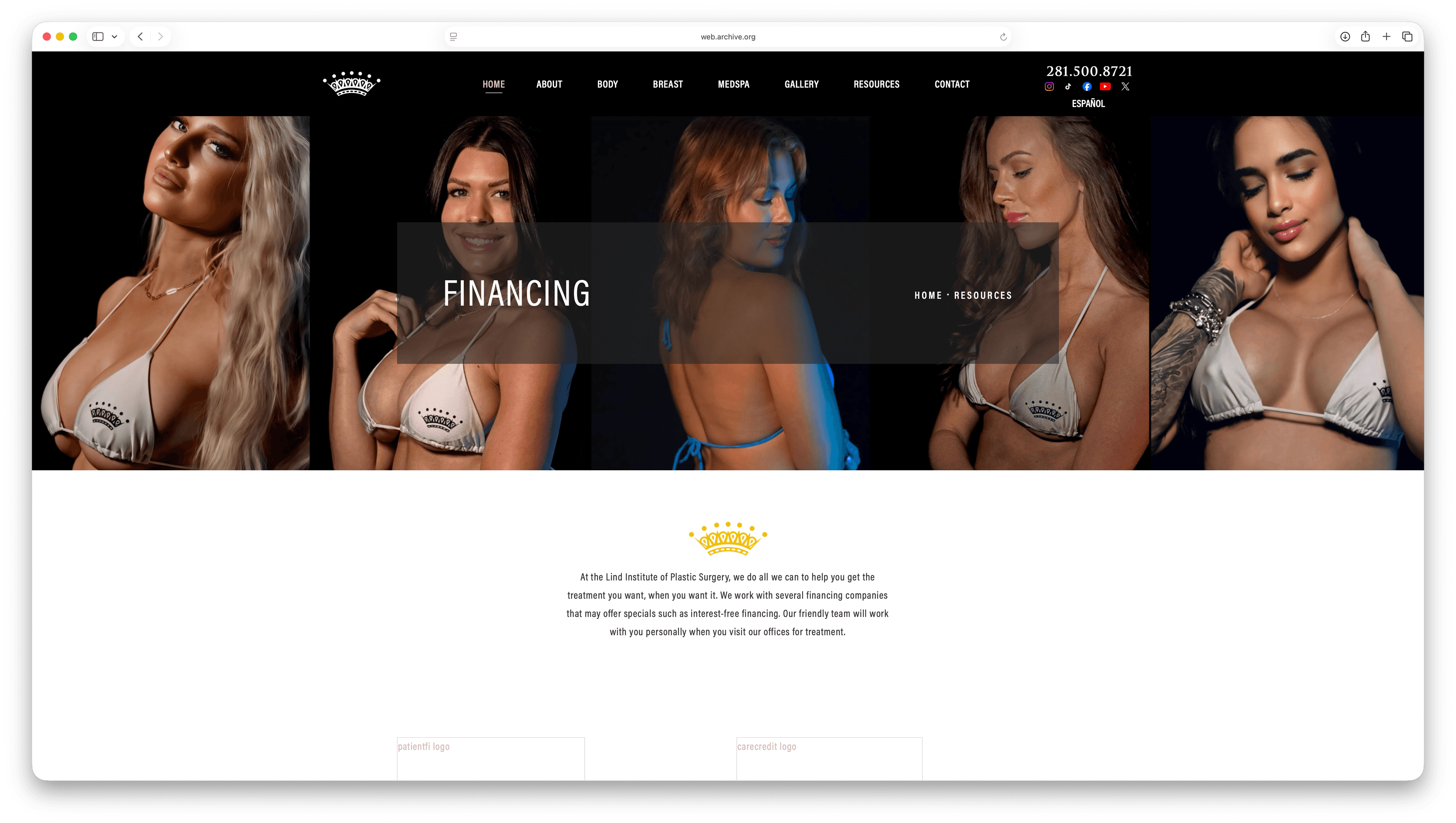 Original financing page with generic template layout