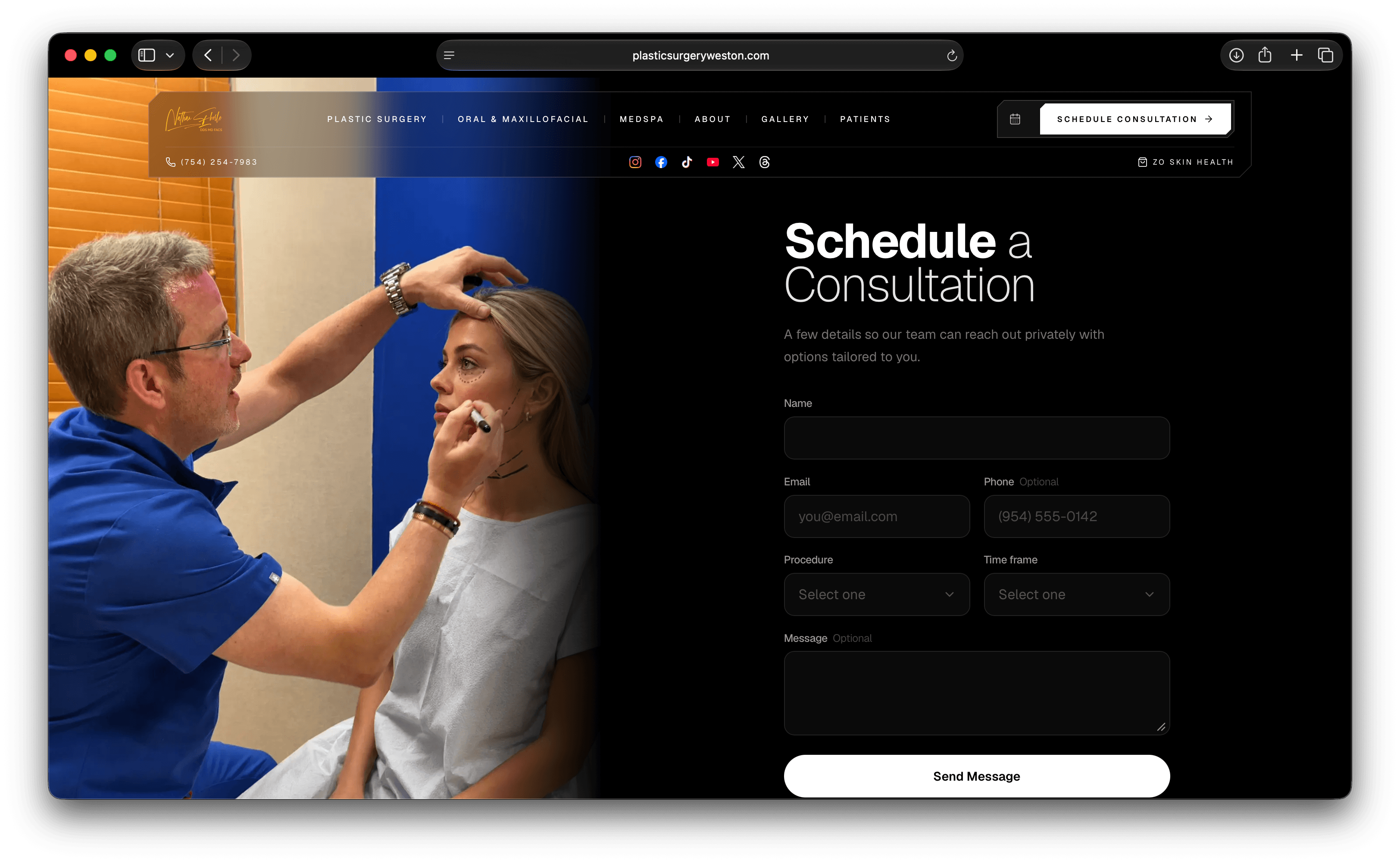 Schedule a consultation form on the Weston plastic surgery website redesign